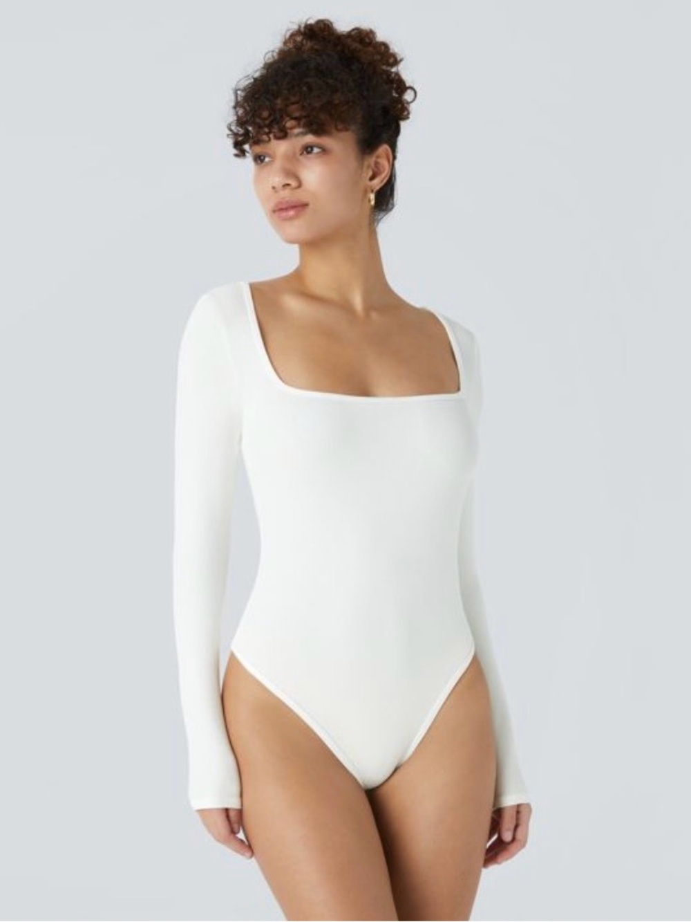 Halara Ribbed Knit Square Neck Long Sleeve Skinny Casual Bodysuit